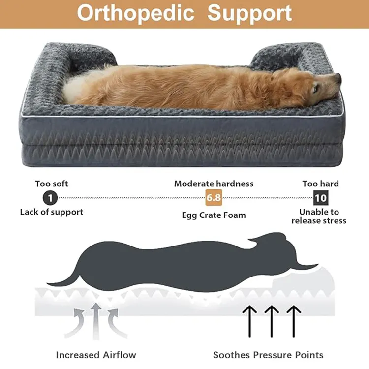 Large Orthopedic Plush Dog Bed - Removable Washable Cover, Dark Gray, Deluxe Memory Foam Pet Bed with Non-Slip Bottom & Bonus Accessories - Luxury Comfort for Large Dogs - Image 2