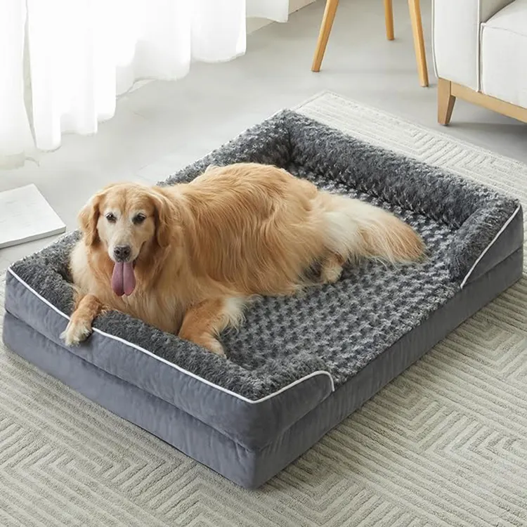 Large Orthopedic Plush Dog Bed - Removable Washable Cover, Dark Gray, Deluxe Memory Foam Pet Bed with Non-Slip Bottom & Bonus Accessories - Luxury Comfort for Large Dogs - Image 4